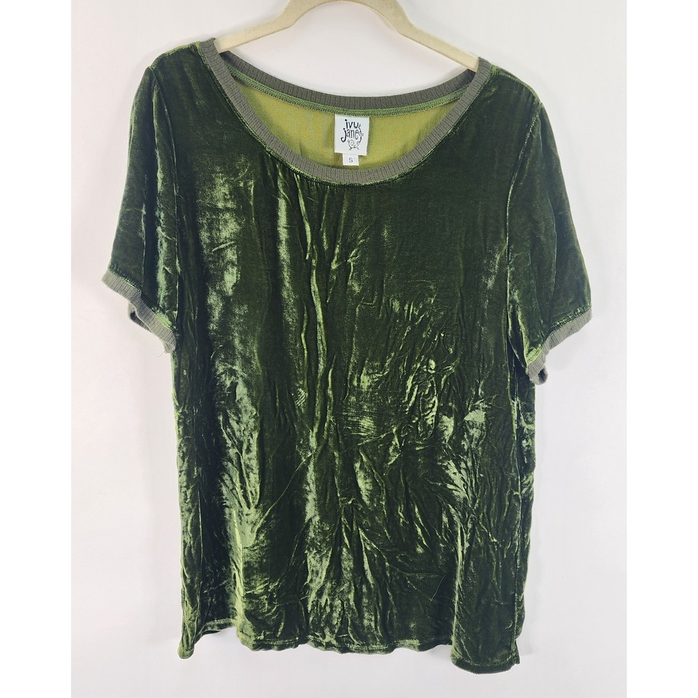 Ivy Jane Crushed Velvet Top Women's S Green Whimsigoth Boho Silky